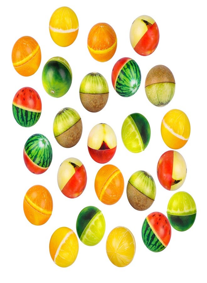 Mydio Set of 24 Stress Balls,Stress Reliver Party Favor,Soft PU Ball, Assorted Colors,Random Pattern,Party Toys,24 Pack (Fruit) - Image 1